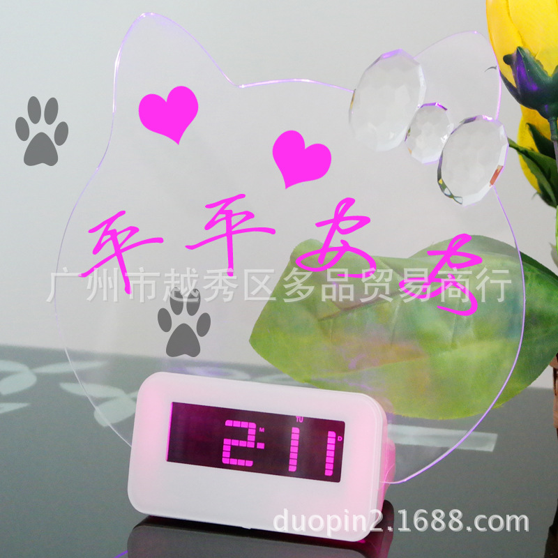 KT cat multifunction light message board electronic clock mute night light fluorescent LED alarm clock lazy person creative fashion18