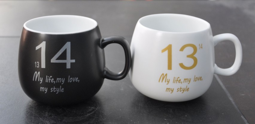 创意礼品1314情侣杯 星巴克陶瓷杯 黑白咖啡杯可配盖子批发 1314高款
