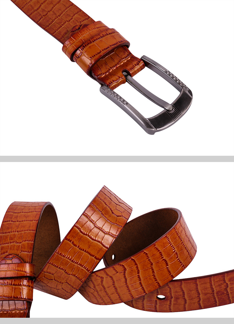 男士真皮皮带针扣压花男鳄鱼纹男式皮带头层牛皮男式腰带em90007