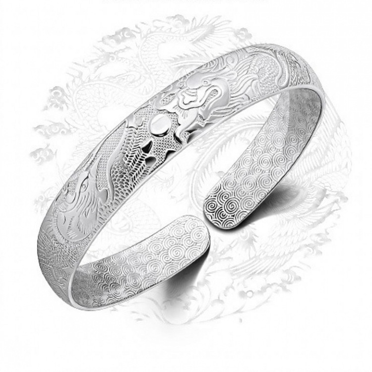 s999纯银手镯 足银 开口龙凤呈祥 手饰品 代理 送老人妈妈