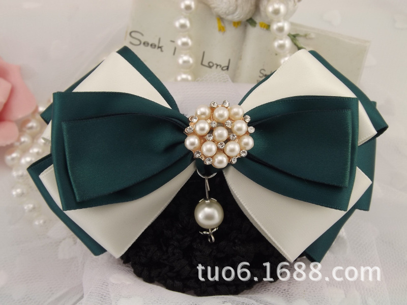 职业头花 邮政移动银行护士工作蝴蝶结发网 员工头花发网兜花头饰