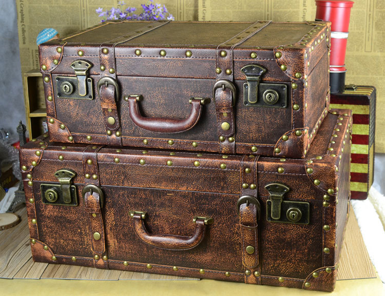 60cm老式英伦复古手提皮箱 仿古皮箱收纳箱 酒吧拍摄道具橱窗装饰