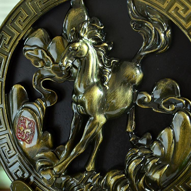 仿铜马到成功圆形屏风 树脂工艺品礼品 客厅玄关装饰家居摆件