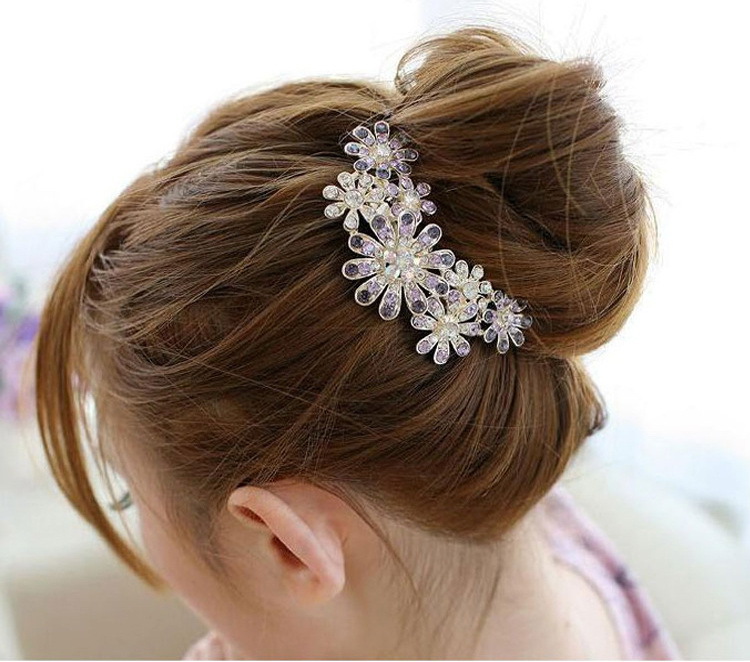 欧美热销经典款 高贵奢华满彩钻盘发插梳 五齿发梳发簪饰品批发