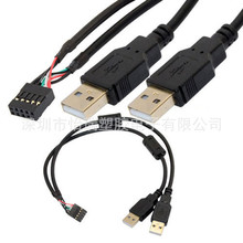 USB AM/杜邦2.54/2*5P杜邦USB线 双USB公头转杜邦10P母线