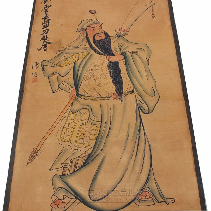 厂家现货批发复古字画中堂画国画人物画关云长单刀赴会图已装裱
