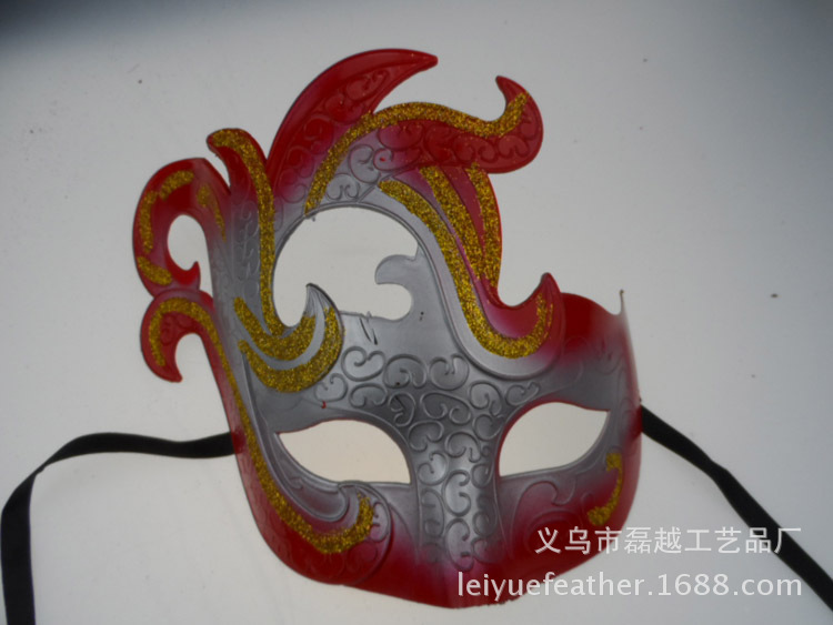 供应半脸凤凰面具金粉彩绘凤尾面具化妆舞会