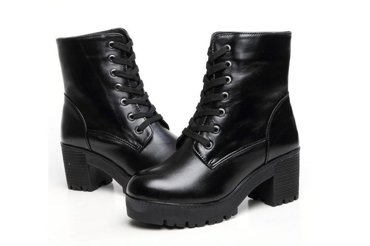 3519警官鞋真皮女棉鞋中跟系带羊毛女靴