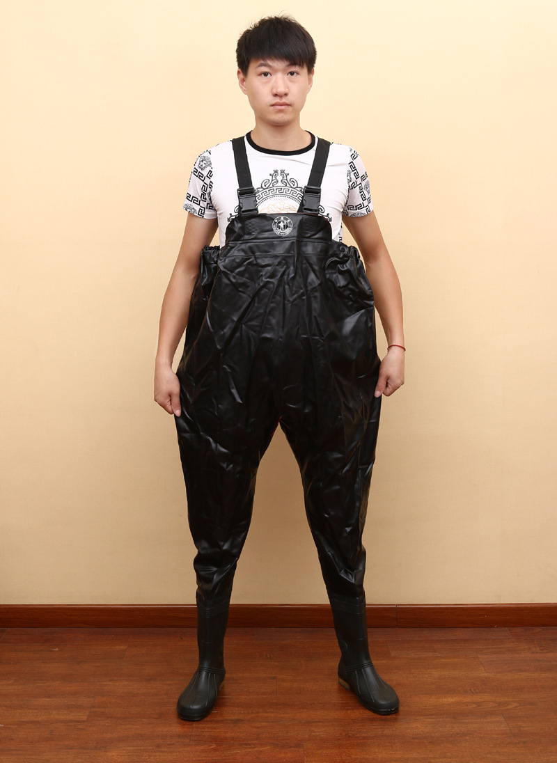 户外高质黑色下水裤 橡胶防水雨裤 耐磨捕