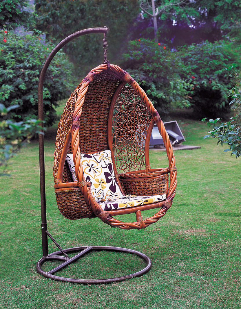 厂家直销藤编实木户外家具 真藤藤制休闲双人吊椅藤编秋千吊篮