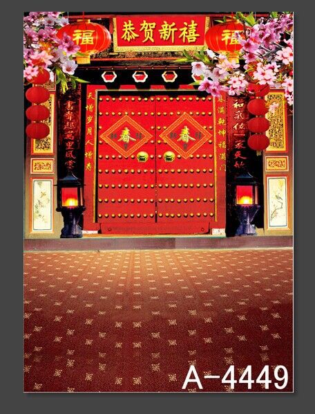 爆款加工定制影楼全家福摄影布中式古典中国风红色喜庆主题背景布