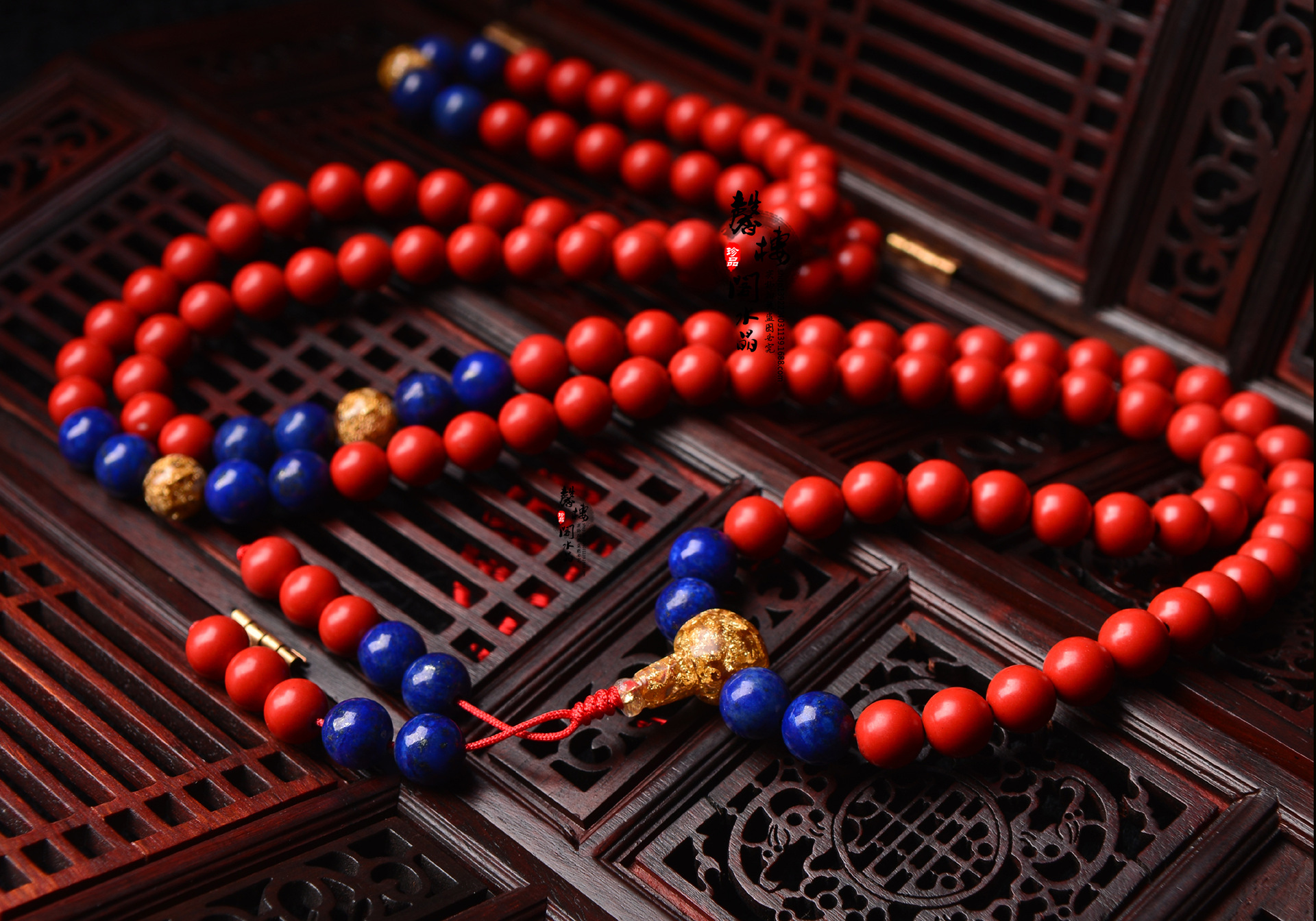 纯正朱砂108颗佛珠手链青金石朱砂手串新品批发