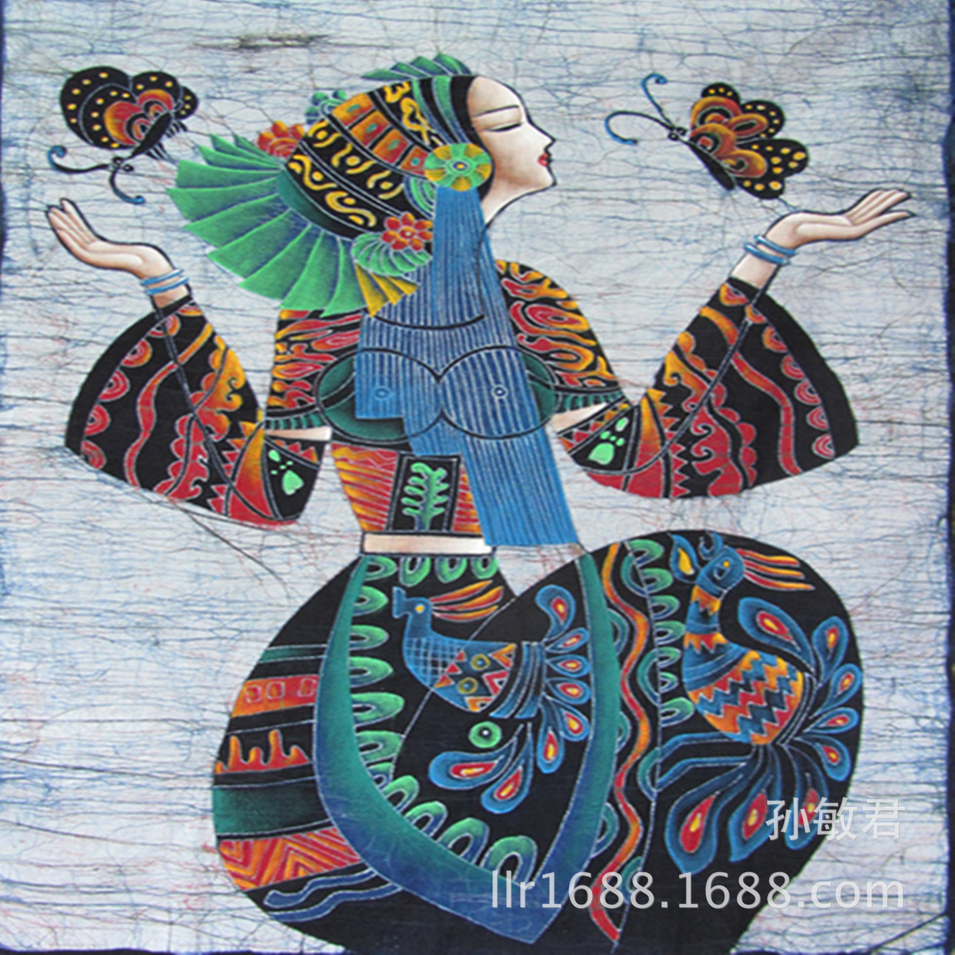 手工精品蜡染画 云南风情 取水归来