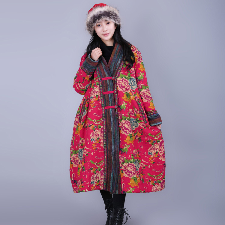 玫瑰红被面花开衫大衣