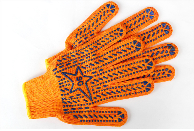 【厂家直销】 防滑棉纱点塑劳保工作手套 客户特定pvc点珠形式