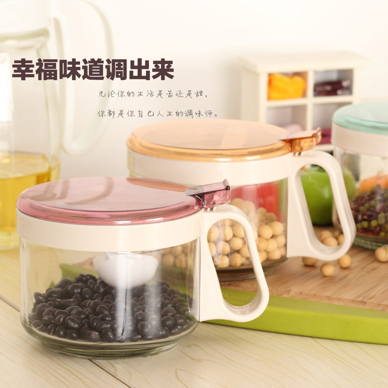Amazon Kitchen Supplies Creative Glass Seasoning Jar Set Seasoning Box with Base Factory Direct Sales 0415
