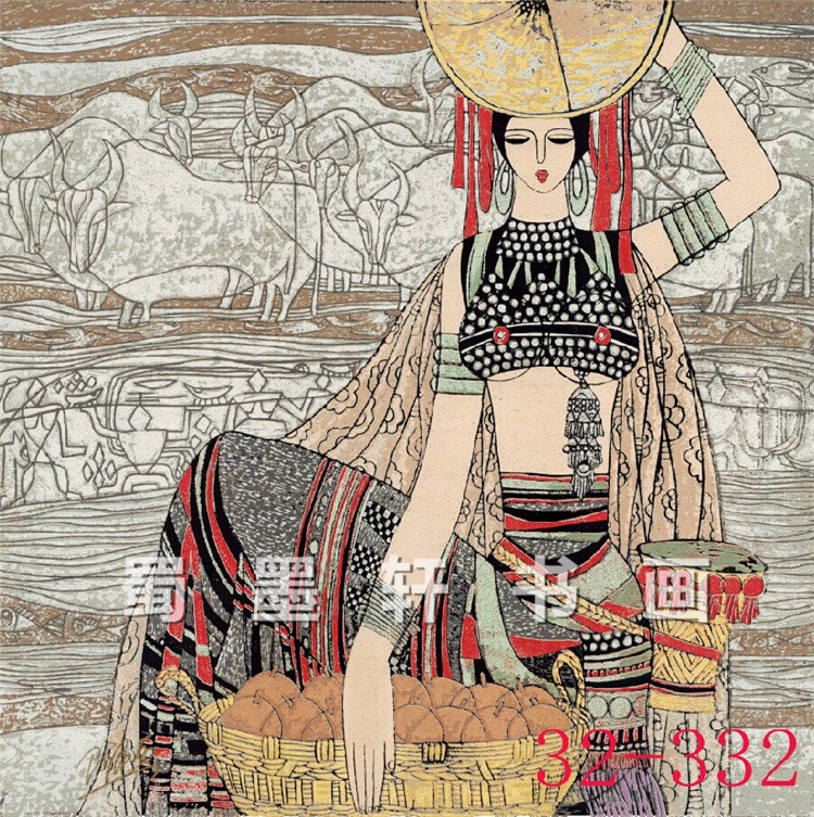 32-332民族人物装饰画多尺寸斗方小品酒店宾馆家居高仿真画芯批发
