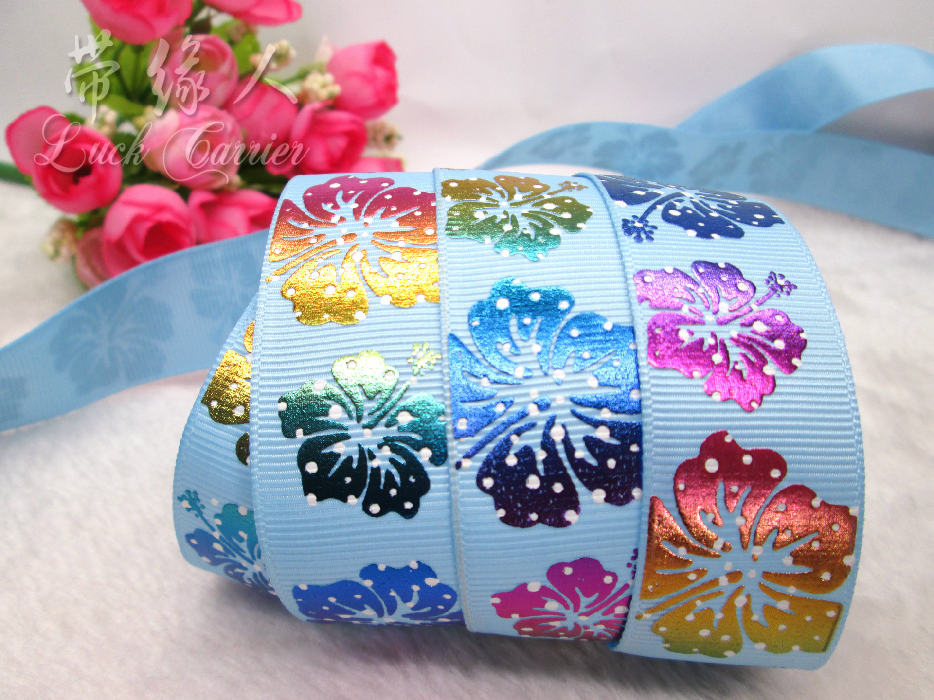 厂家批发 25mm彩金印刷 礼品包装 diy包装饰品辅料涤纶织带缎带