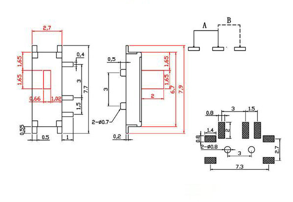 正拨7脚贴片小拨动开关msk-12c02c