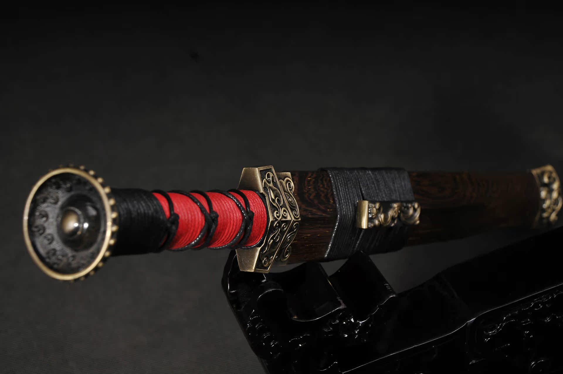 龙泉华影刀剑宝剑12寸短款八面发红汉剑花纹钢汉剑硬剑未开刃