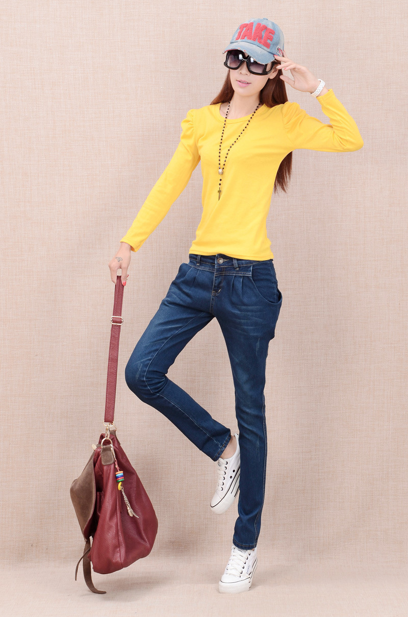 优衣控欧拉链牛仔裤女生时尚宽松哈伦裤潮女式牛仔裤秋装大码女装