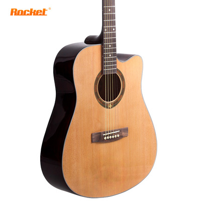 厂家直销支持混批41寸大吉他 木吉他 原木色 民谣缺角吉他 rocket