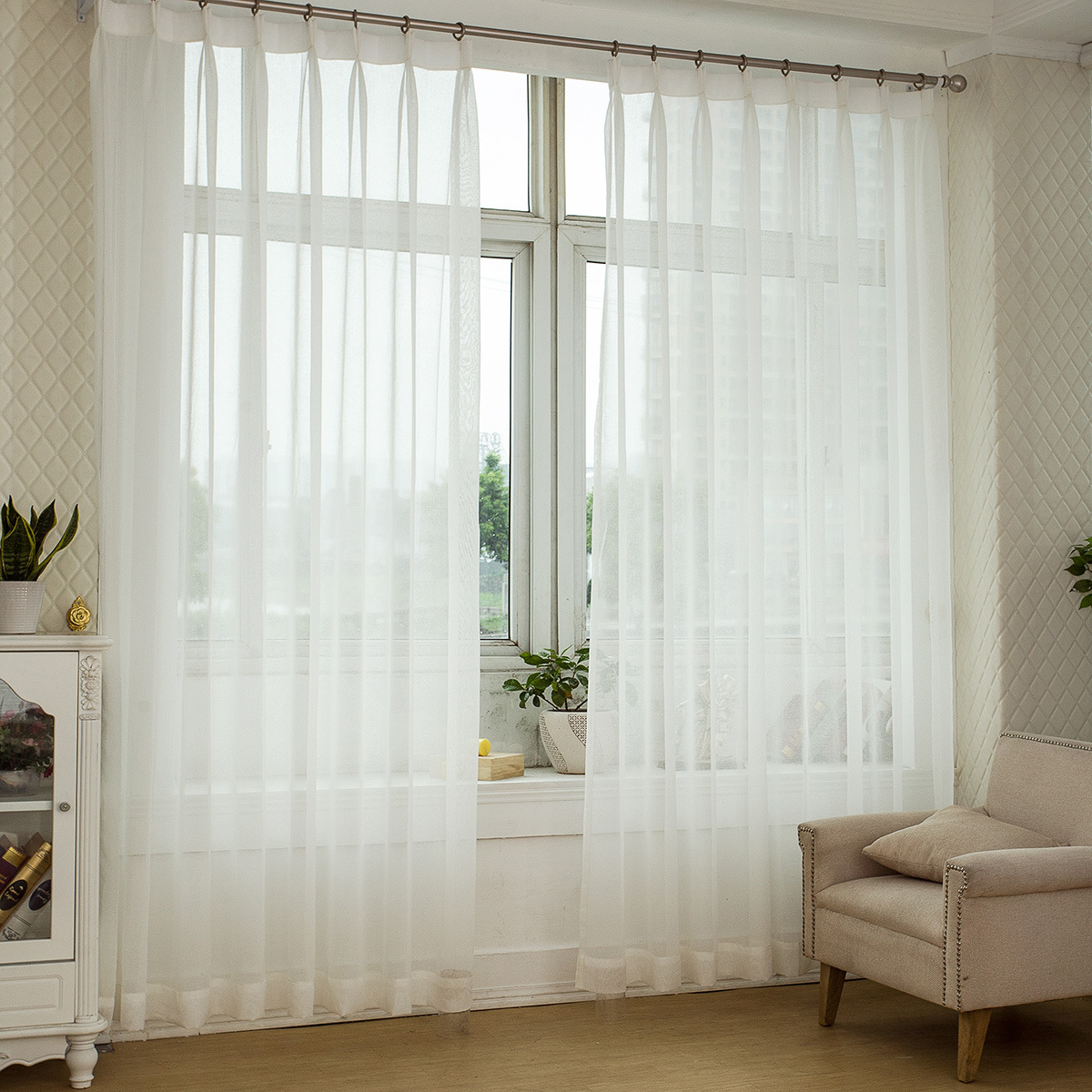 纯色简约酒店棉麻十字粗麻纱窗帘白纱工程纱窗纱纱帘