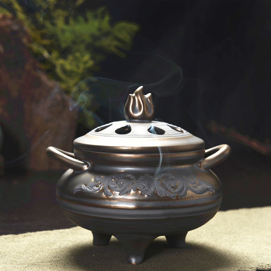 供应德化陶瓷香炉 紫砂仿古典窑变铁锈釉铜旺业古香薰炉批发盘香