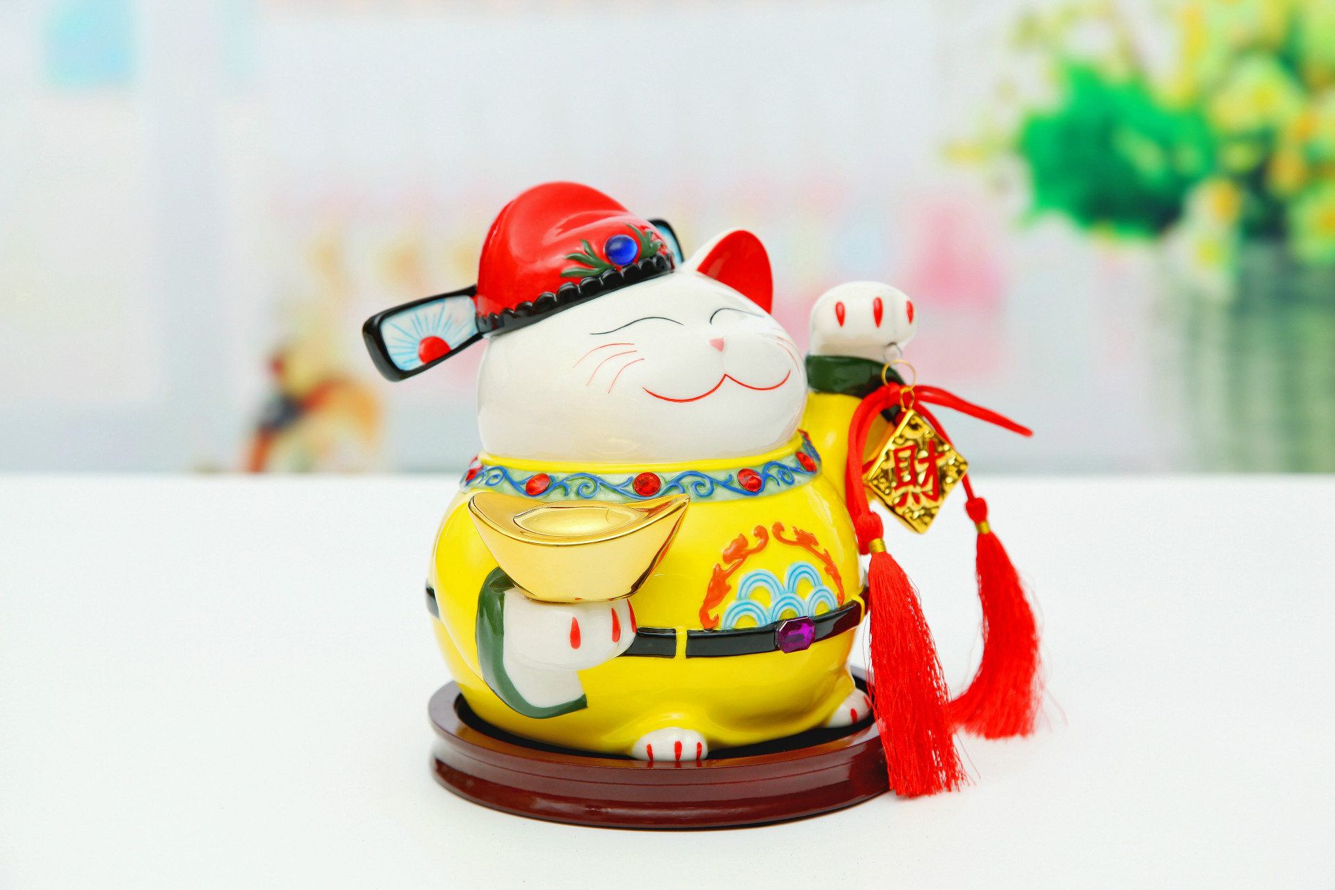 万亿堂品质陶瓷招财猫开业品质礼品7寸升官发财招财猫批发