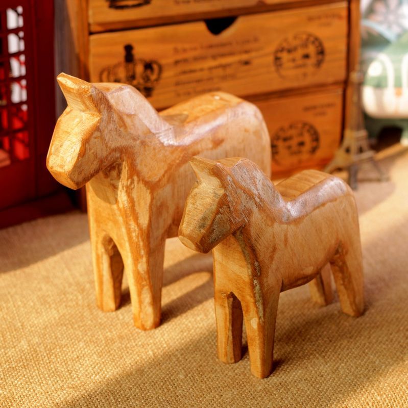 北欧木马摆件木雕复古木质动物小马工艺品家居装饰品结婚礼物摆设