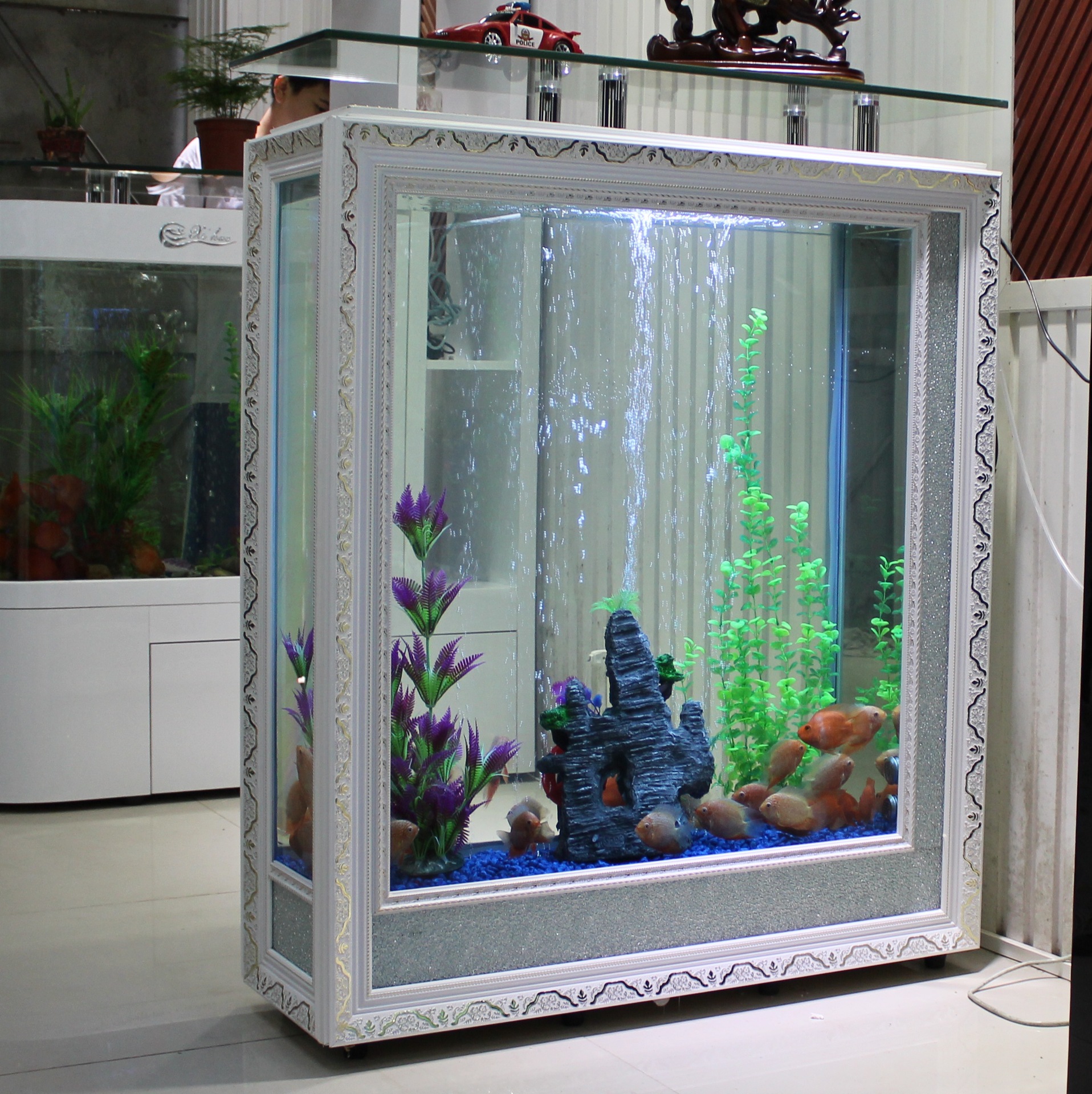 长方形连体欧式屏风生态鱼缸水族箱中型大型底部过滤玻璃鱼缸批发