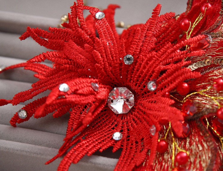 红色新娘头饰 流苏牡丹花朵发饰 韩式结婚发夹敬酒服旗袍配饰