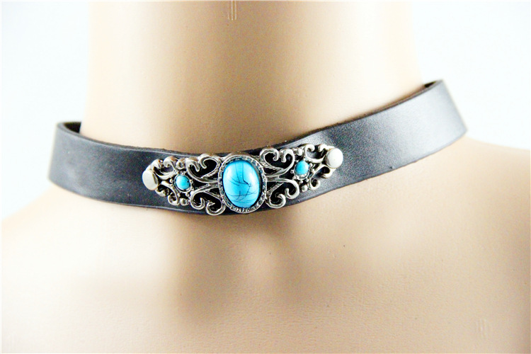 2017新款cosplay 蓝宝石配件真皮项圈加工生产