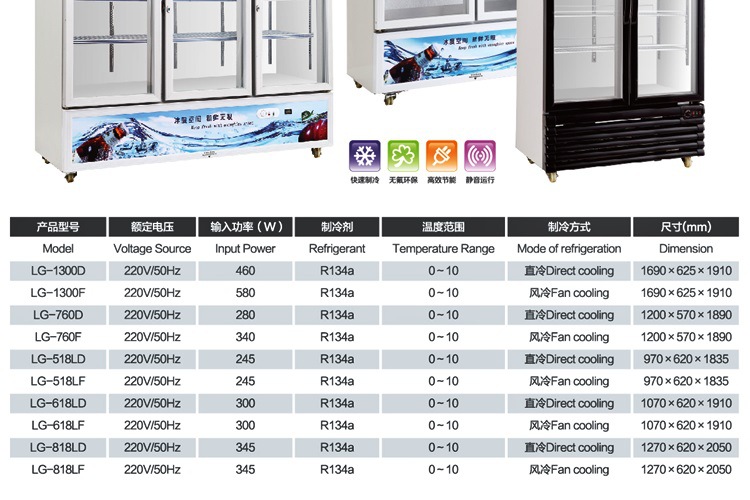 成云lg-760f冷柜 风冷 双玻璃门展示冷柜 茶叶冷藏柜 饮料展示柜