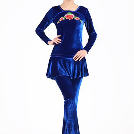 秋冬季服装新款广场舞舞蹈服 女士金丝绒保暖演出服套装批发0985