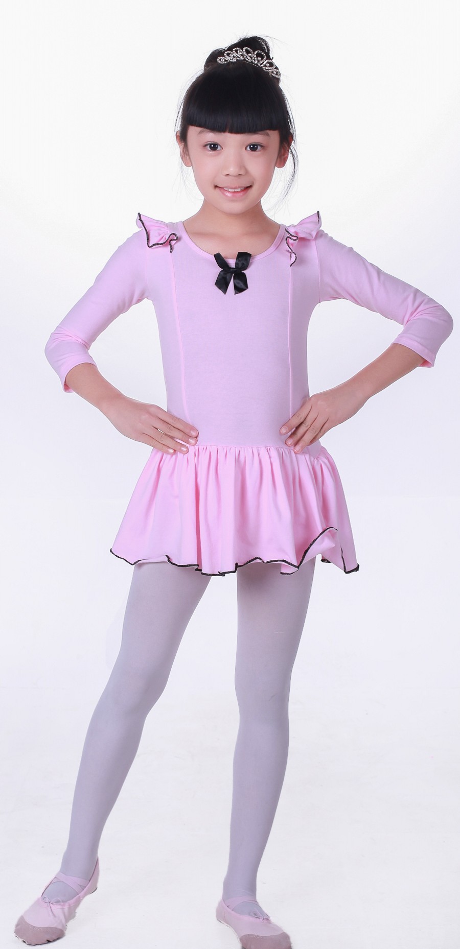 新款儿童长袖舞蹈服 芭蕾舞裙 练功服全棉长袖春秋款 开档