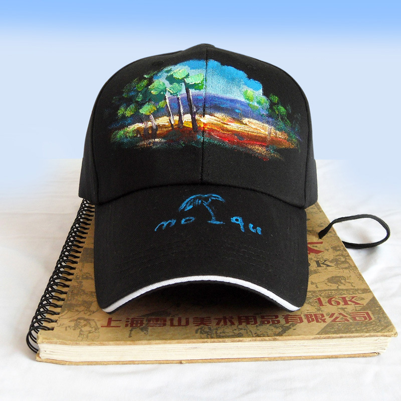 手绘棒球帽夏季旅游帽子原创手绘海景帽个性潮帽旅游遮阳帽子