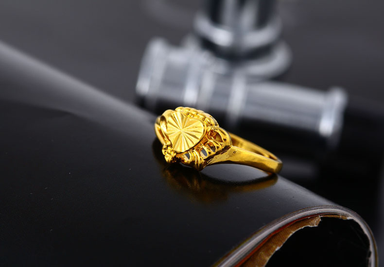 纯黄铜镀24k黄金首饰 铜合金女士爱心花戒 k金饰品 饰品戒指批发