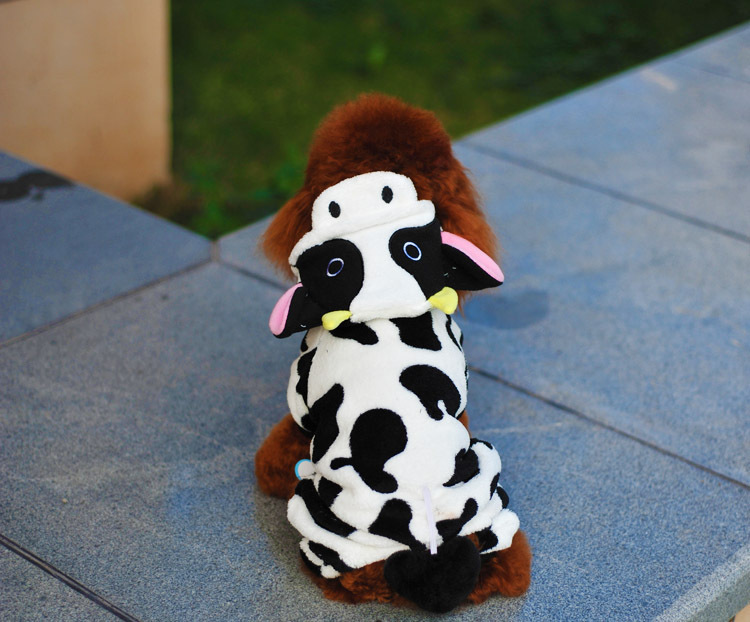 现货 宠物珊瑚绒奶牛变身装 四脚装 狗狗衣服 秋冬泰迪衣服.