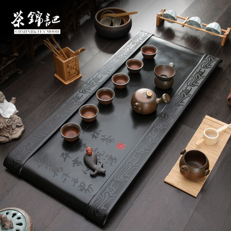 茶锦记厂家直销批发乌金石茶盘天然整块雕刻石茶海高端功夫茶具