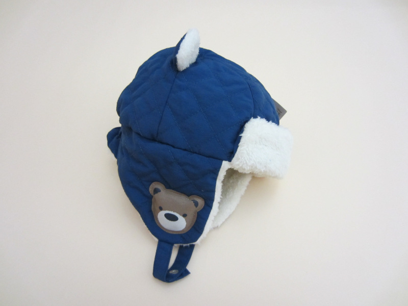 外贸藏青蓝色小熊儿童风雪帽童冬帽童帽