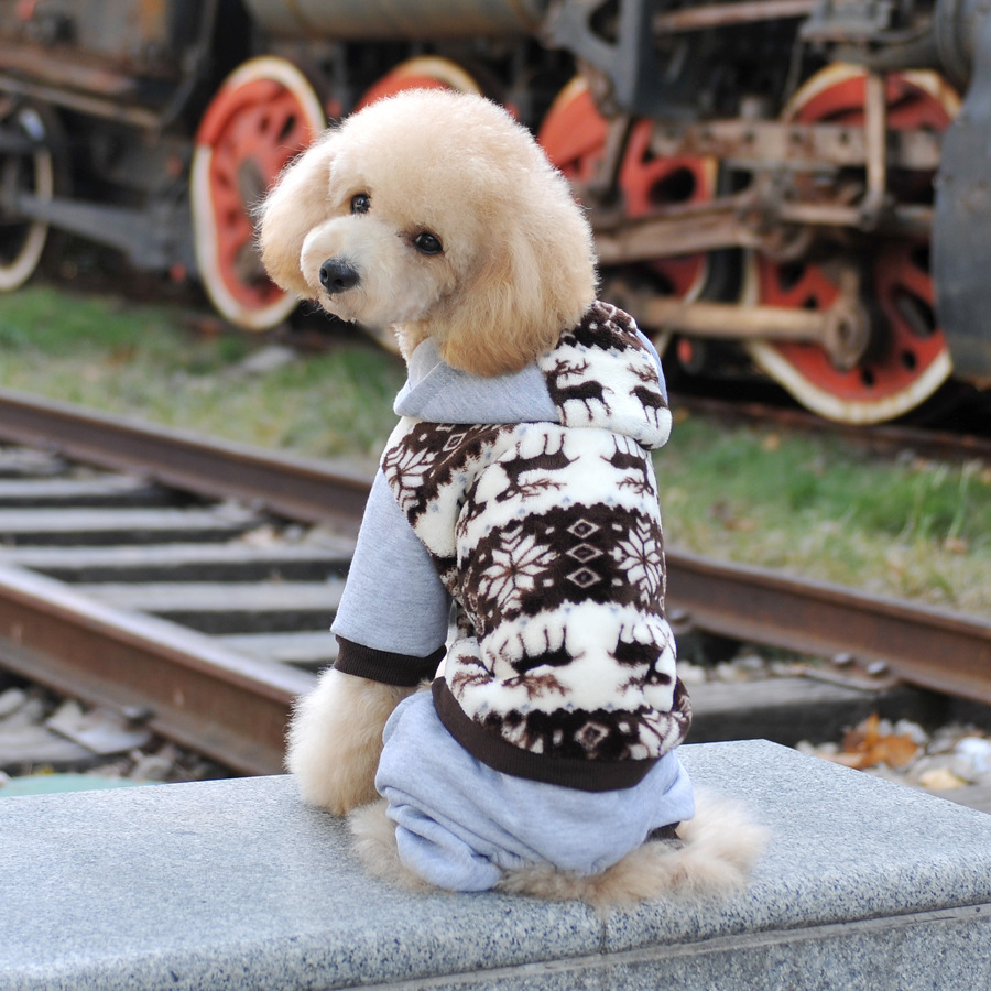 秋冬新款宠物服装加厚柔软印花法兰绒雪花狗衣服