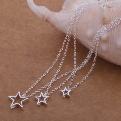 925银饰 镀银项链 韩版时尚 五角星流苏项链 贤美外贸饰品批发