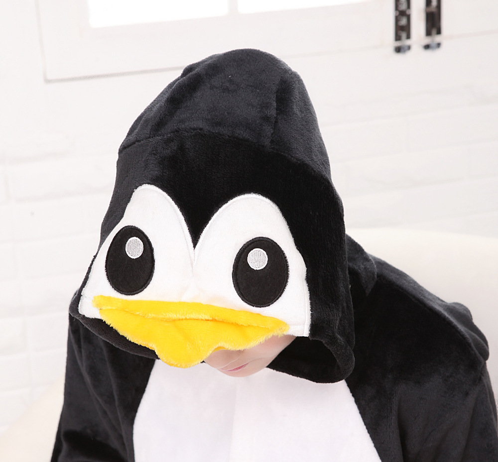 法兰绒企鹅卡通动物连体睡衣家居服如厕版cosplay演出服表演服