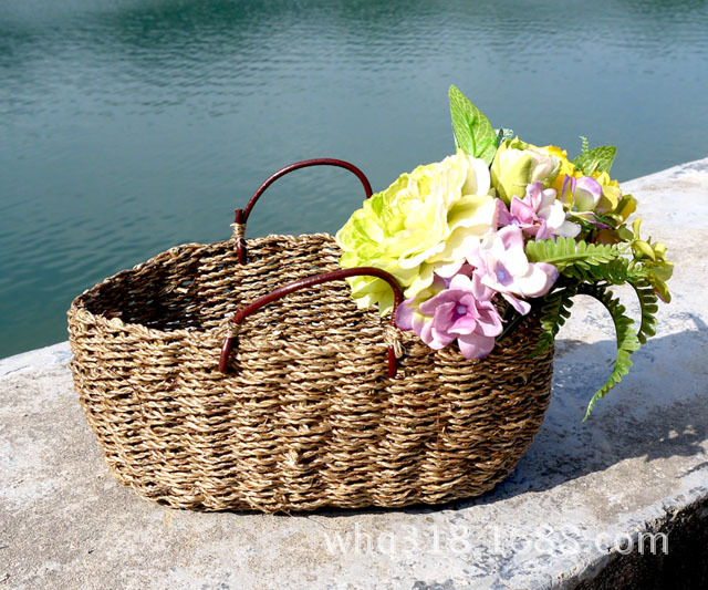 北欧手工编织花篮手提篮子ins风家居装饰摆件园艺插花器麻绳花篮