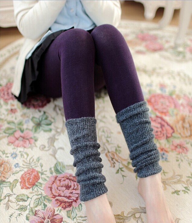 韩版假两件堆堆袜打底裤拼接秋冬纯棉加厚撞