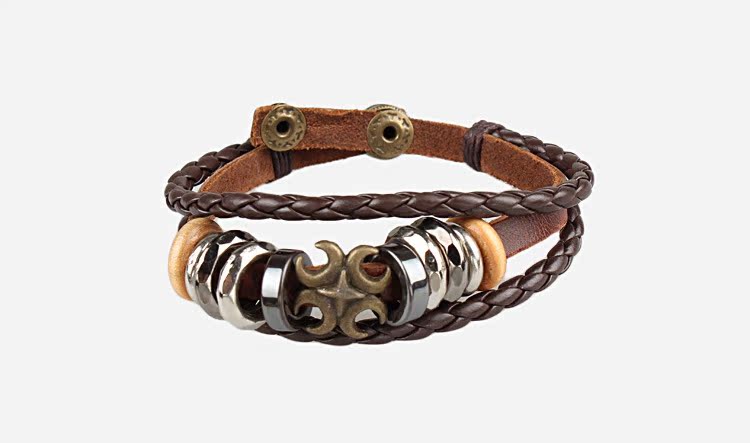 欧美流行饰品 手工串珠复古怀旧水手月牙十字架多层皮手链批发