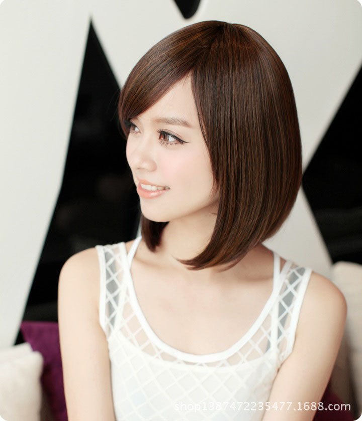 假发女波波头 时尚短发女生 蓬松 齐斜刘海bobo头修脸批发短直发-假发