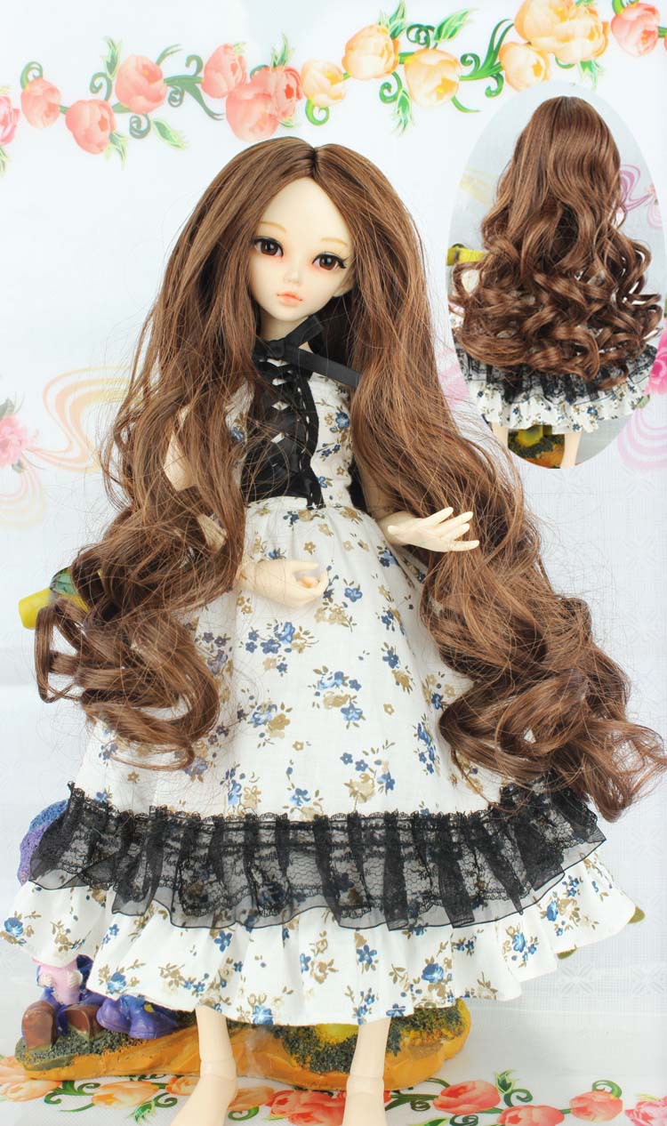 弹力网公仔假发 动漫假发厂直销批发棕色中分娃娃bjd公仔头假发