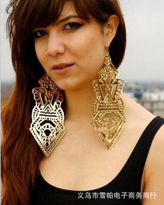 超酷潮牌欧美流行杂志走秀款金色夸张大耳环耳钉复古